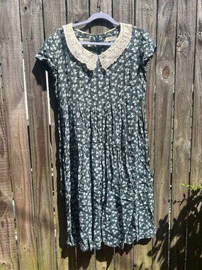 Karin Stevens Vintage 90's‎ Prairie Maxi Dress Dark Blue Floral 12